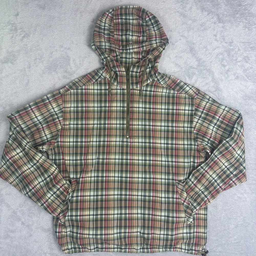 Eddie Bauer Anorak Men S Multicolor Plaid Vintage 90s Quarter Zip Hooded Jacket